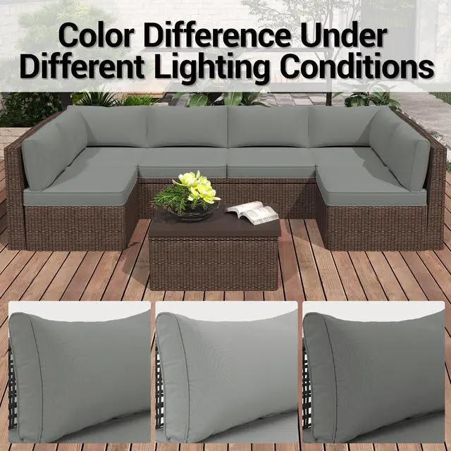 Alt view image 6 of 7 - VANBOW Outdoor Replacement Cushions 14-Piece Deep Seat Water-Resistant Patio Furniture Cushions for 6-Seat Sectional Rattan Sets, Grey