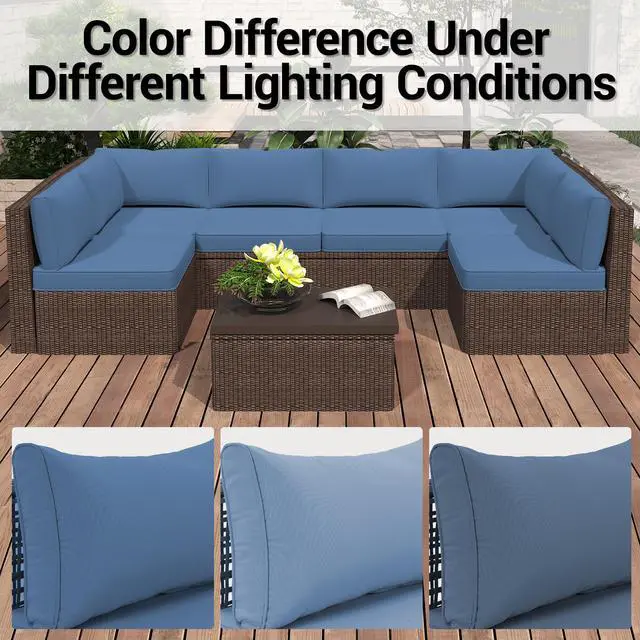 Alt view image 6 of 7 - VANBOW Outdoor Replacement Cushions 14-Piece Deep Seat Water-Resistant Patio Furniture Cushions for 6-Seat Sectional Rattan Sets,Blue