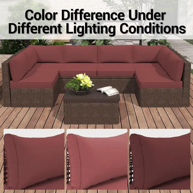 Alt view image 6 of 7 - VANBOW Outdoor Replacement Cushions 14-Piece Deep Seat Water-Resistant Patio Furniture Cushions for 6-Seat Sectional Rattan Sets, Red