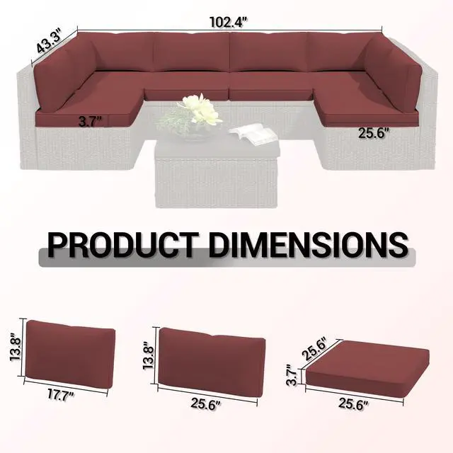 Alt view image 3 of 7 - VANBOW Outdoor Replacement Cushions 14-Piece Deep Seat Water-Resistant Patio Furniture Cushions for 6-Seat Sectional Rattan Sets, Red