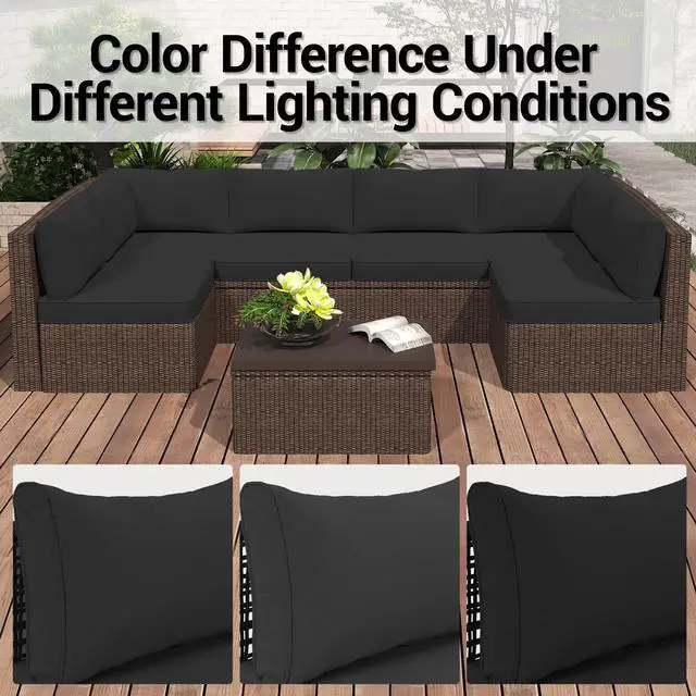 Alt view image 6 of 7 - VANBOW Outdoor Replacement Cushions 14-Piece Deep Seat Water-Resistant Patio Furniture Cushions for 6-Seat Sectional Rattan Sets, Black