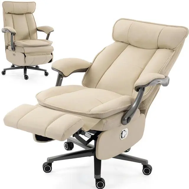 Main image of VANBOW Executive Office Chair for Big & Tall, USB Charging Port, PU Leather High Back with Footrest, 420lbs Capacity, Electric Recline, Beige