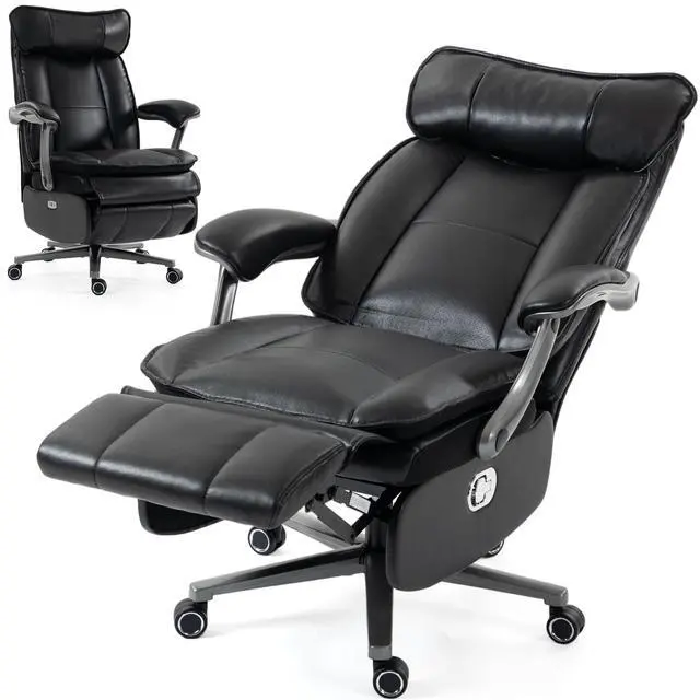 Main image of VANBOW Executive Office Chair for Big & Tall, USB Charging Port, PU Leather High Back with Footrest, 420lbs Capacity, Electric Recline, Black