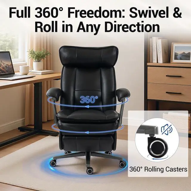 Alt view image 6 of 7 - VANBOW Executive Office Chair for Big & Tall, USB Charging Port, PU Leather High Back with Footrest, 420lbs Capacity, Electric Recline, Black