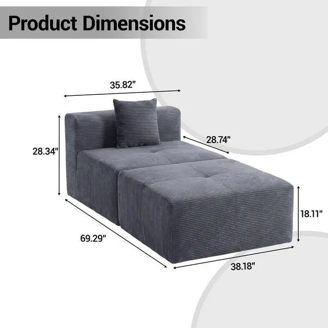 Alt view image 2 of 7 - VANBOW Cloud Sectional Couch, 1 Seat Sectional Couches for Living Room, Grey Cloud Modular Sectional Sofa, Memory Foam, Extra Deep Loveseat, No Assembly,Grey