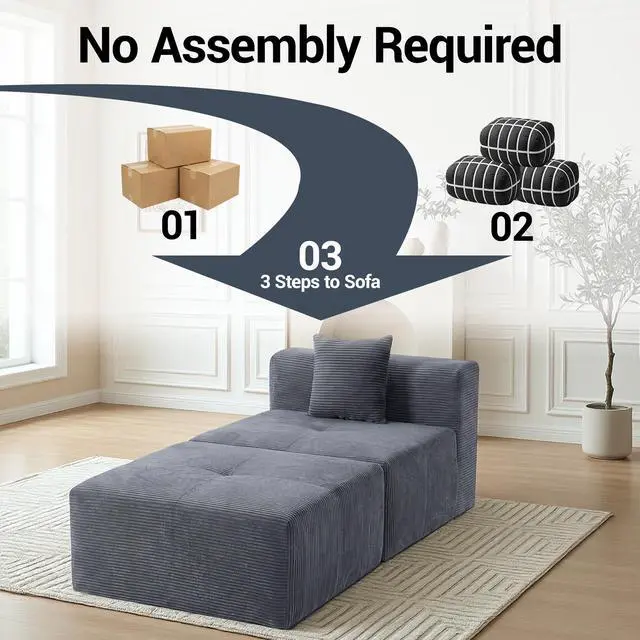 Alt view image 7 of 7 - VANBOW Cloud Sectional Couch, 1 Seat Sectional Couches for Living Room, Grey Cloud Modular Sectional Sofa, Memory Foam, Extra Deep Loveseat, No Assembly,Grey