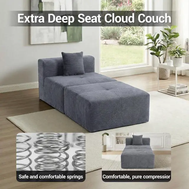 Alt view image 3 of 7 - VANBOW Cloud Sectional Couch, 1 Seat Sectional Couches for Living Room, Grey Cloud Modular Sectional Sofa, Memory Foam, Extra Deep Loveseat, No Assembly,Grey