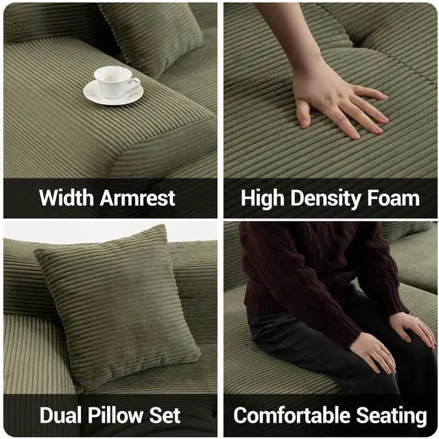 Alt view image 6 of 7 - VANBOW 119'' Cloud Sectional Couch, L-Shaped Boneless Sectional Sofa with Chaise, Flexible Module Combination for Living Room, No Assembly, Green