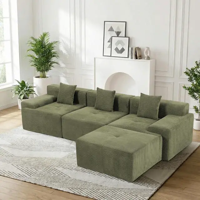 Main image of VANBOW 119'' Cloud Sectional Couch, L-Shaped Boneless Sectional Sofa with Chaise, Flexible Module Combination for Living Room, No Assembly, Green