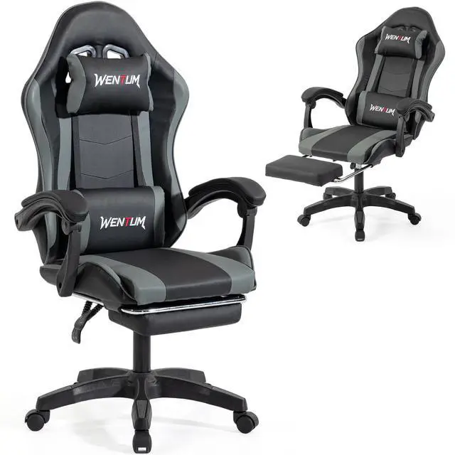 Alt view image 2 of 7 - VANBOW Gaming Chair Ergonomic Video Game Chair for Adults, Adjustable Headrest & Footrest, 90-135° Recline, 360° Swivel, for Gaming Room/Office/Bedroom (Black/Grey)