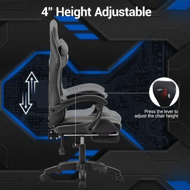 Alt view image 5 of 7 - VANBOW Gaming Chair Ergonomic Video Game Chair for Adults, Adjustable Headrest & Footrest, 90-135° Recline, 360° Swivel, for Gaming Room/Office/Bedroom (Black/Grey)