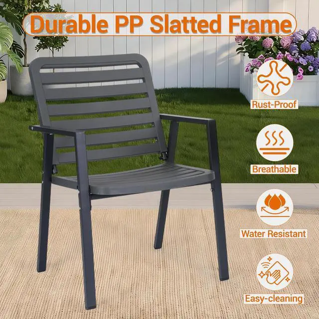 Alt view image 4 of 7 - VANBOW 3 Pieces Bistro Table and Chairs, Waterproof Patio Furniture Set, All-Weather Outdoor Table and Chairs, Balcony Furniture for Porch, Yard, Garden, Grey