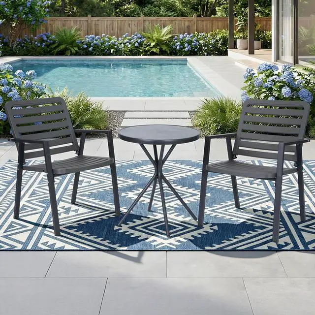 Main image of VANBOW 3 Pieces Bistro Table and Chairs, Waterproof Patio Furniture Set, All-Weather Outdoor Table and Chairs, Balcony Furniture for Porch, Yard, Garden, Grey