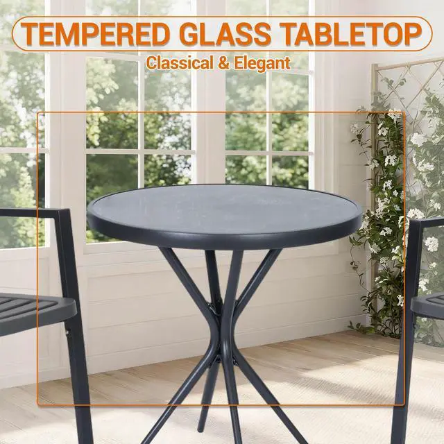 Alt view image 5 of 7 - VANBOW 3 Pieces Bistro Table and Chairs, Waterproof Patio Furniture Set, All-Weather Outdoor Table and Chairs, Balcony Furniture for Porch, Yard, Garden, Grey
