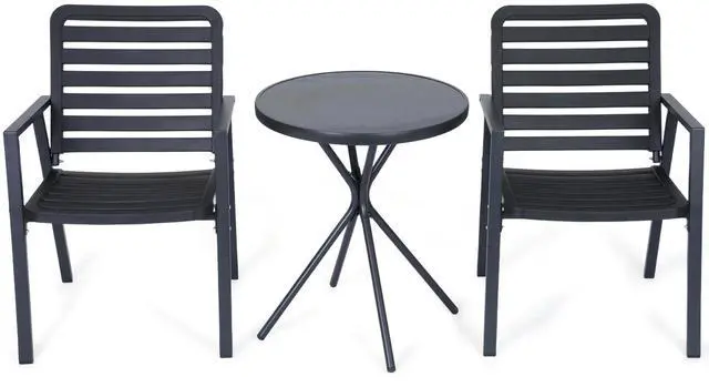 Alt view image 2 of 7 - VANBOW 3 Pieces Bistro Table and Chairs, Waterproof Patio Furniture Set, All-Weather Outdoor Table and Chairs, Balcony Furniture for Porch, Yard, Garden, Black