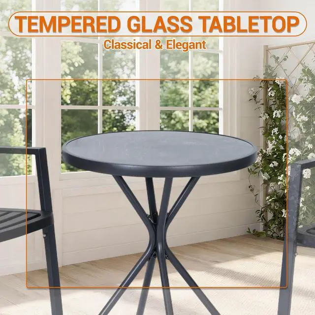 Alt view image 5 of 7 - VANBOW 3 Pieces Bistro Table and Chairs, Waterproof Patio Furniture Set, All-Weather Outdoor Table and Chairs, Balcony Furniture for Porch, Yard, Garden, Black