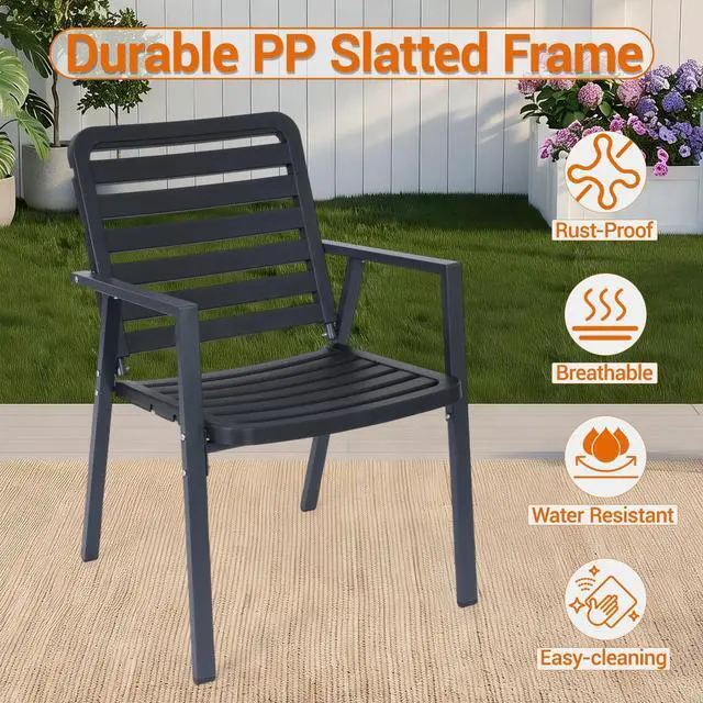 Alt view image 4 of 7 - VANBOW 3 Pieces Bistro Table and Chairs, Waterproof Patio Furniture Set, All-Weather Outdoor Table and Chairs, Balcony Furniture for Porch, Yard, Garden, Black