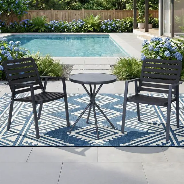 Main image of VANBOW 3 Pieces Bistro Table and Chairs, Waterproof Patio Furniture Set, All-Weather Outdoor Table and Chairs, Balcony Furniture for Porch, Yard, Garden, Black