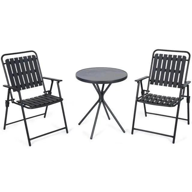 Alt view image 2 of 7 - VANBOW 3 Pieces Patio Furniture Set, Bistro Table and Foldable Chairs, Waterproof Patio Furniture Folding Set, All-Weather outdoor table and chairs, Balcony Furniture for Porch, Yard, Garden, Black