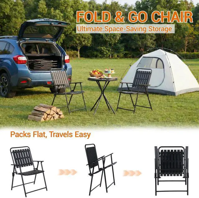 Alt view image 4 of 7 - VANBOW 3 Pieces Patio Furniture Set, Bistro Table and Foldable Chairs, Waterproof Patio Furniture Folding Set, All-Weather outdoor table and chairs, Balcony Furniture for Porch, Yard, Garden, Black