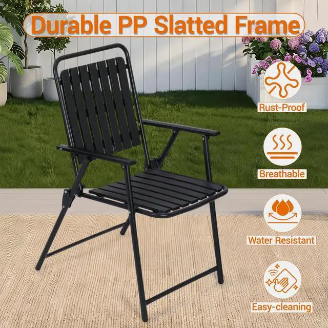 Alt view image 6 of 7 - VANBOW 3 Pieces Patio Furniture Set, Bistro Table and Foldable Chairs, Waterproof Patio Furniture Folding Set, All-Weather outdoor table and chairs, Balcony Furniture for Porch, Yard, Garden, Black