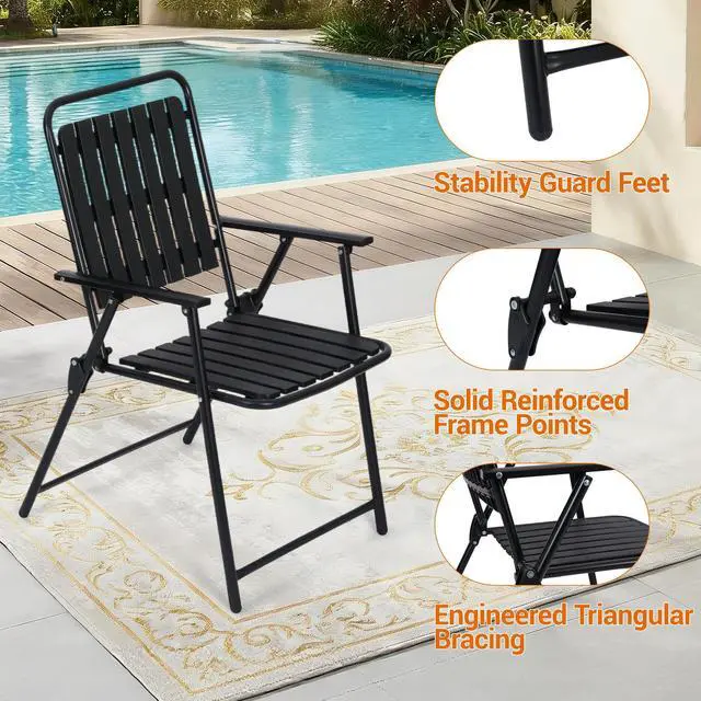 Alt view image 5 of 7 - VANBOW 3 Pieces Patio Furniture Set, Bistro Table and Foldable Chairs, Waterproof Patio Furniture Folding Set, All-Weather outdoor table and chairs, Balcony Furniture for Porch, Yard, Garden, Black