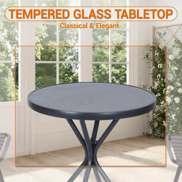 Alt view image 7 of 7 - VANBOW 3 Pieces Patio Furniture Set, Bistro Table and Foldable Chairs, Waterproof Patio Furniture Folding Set, All-Weather outdoor table and chairs, Balcony Furniture for Porch, Yard, Garden, Black