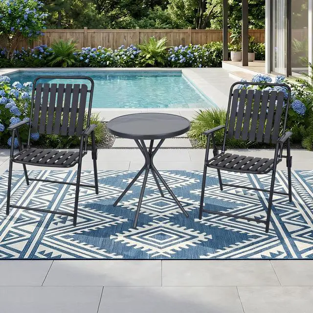 Main image of VANBOW 3 Pieces Patio Furniture Set, Bistro Table and Foldable Chairs, Waterproof Patio Furniture Folding Set, All-Weather outdoor table and chairs, Balcony Furniture for Porch, Yard, Garden, Black