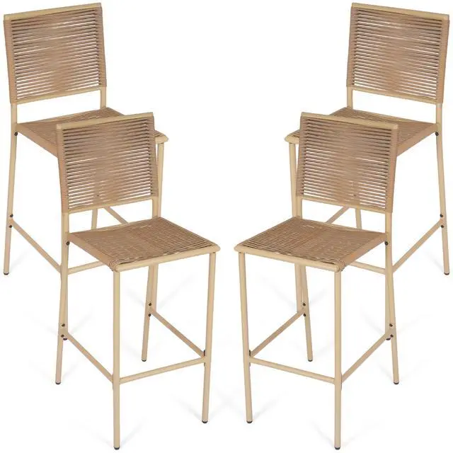 Alt view image 3 of 7 - VANBOW Counter Height Bar Stool Set of 4, 30" Patio Rattan Bar Stool Chairs with Metal Frame, Outdoor Armless Barstools for Porch Garden Indoor Kitchen, Yellow