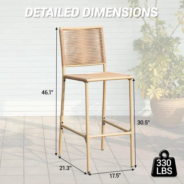 Alt view image 4 of 7 - VANBOW Counter Height Bar Stool Set of 4, 30" Patio Rattan Bar Stool Chairs with Metal Frame, Outdoor Armless Barstools for Porch Garden Indoor Kitchen, Yellow