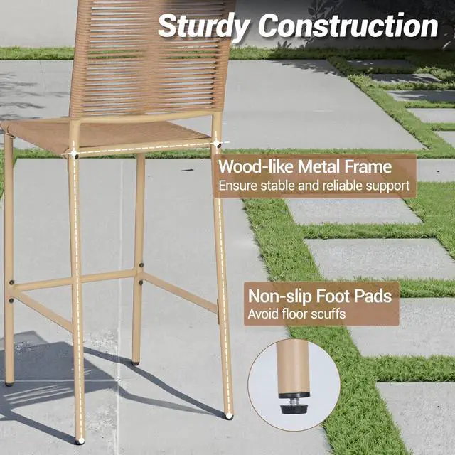 Alt view image 5 of 7 - VANBOW Counter Height Bar Stool Set of 4, 30" Patio Rattan Bar Stool Chairs with Metal Frame, Outdoor Armless Barstools for Porch Garden Indoor Kitchen, Yellow