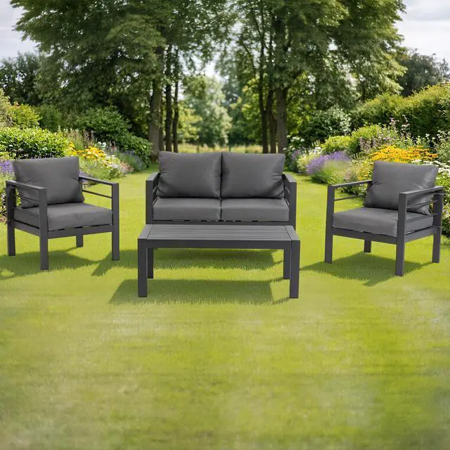 Main image of VANBOW Outdoor Patio Furniture Set, 4-Piece Patio Conversation Set with Removable Washable Cushions & Coffee Table, All-Weather Patio Sofa Set for Garden, Balcony, Deck, Backyard - Grey