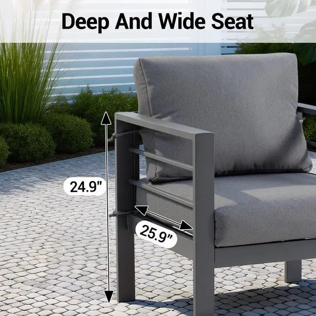 Alt view image 6 of 7 - VANBOW Outdoor Patio Furniture Set, 4-Piece Patio Conversation Set with Removable Washable Cushions & Coffee Table, All-Weather Patio Sofa Set for Garden, Balcony, Deck, Backyard - Grey