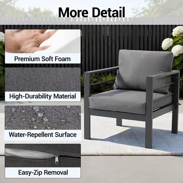 Alt view image 7 of 7 - VANBOW Outdoor Patio Furniture Set, 4-Piece Patio Conversation Set with Removable Washable Cushions & Coffee Table, All-Weather Patio Sofa Set for Garden, Balcony, Deck, Backyard - Grey