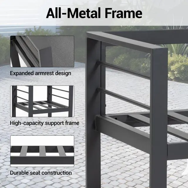 Alt view image 4 of 7 - VANBOW Outdoor Patio Furniture Set, 4-Piece Patio Conversation Set with Removable Washable Cushions & Coffee Table, All-Weather Patio Sofa Set for Garden, Balcony, Deck, Backyard - Grey