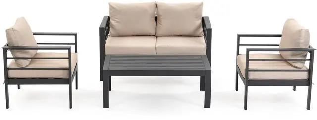 Alt view image 2 of 7 - VANBOW Outdoor Patio Furniture Set, 4-Piece Patio Conversation Set with Removable Washable Cushions & Coffee Table, All-Weather Patio Sofa Set for Garden, Balcony, Deck, Backyard - Beige