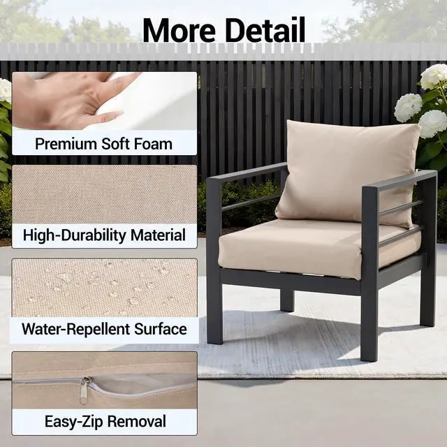 Alt view image 7 of 7 - VANBOW Outdoor Patio Furniture Set, 4-Piece Patio Conversation Set with Removable Washable Cushions & Coffee Table, All-Weather Patio Sofa Set for Garden, Balcony, Deck, Backyard - Beige