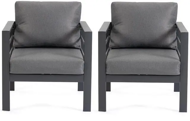 Alt view image 2 of 7 - VANBOW Outdoor Patio Furniture, 2-Piece Patio Chairs Set with Removable Washable Cushions, Wide Armrests & All-Weather Metal Frame for Garden, Balcony, Backyard - Grey