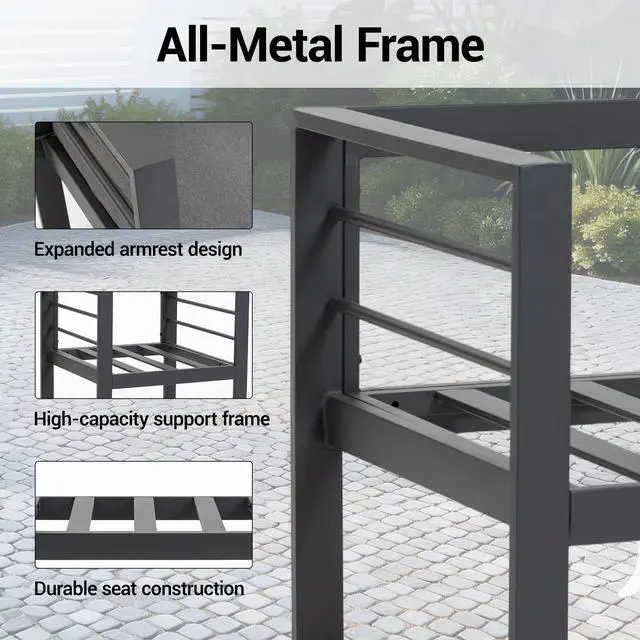 Alt view image 4 of 7 - VANBOW Outdoor Patio Furniture, 2-Piece Patio Chairs Set with Removable Washable Cushions, Wide Armrests & All-Weather Metal Frame for Garden, Balcony, Backyard - Grey
