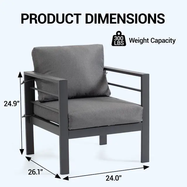 Alt view image 3 of 7 - VANBOW Outdoor Patio Furniture, 2-Piece Patio Chairs Set with Removable Washable Cushions, Wide Armrests & All-Weather Metal Frame for Garden, Balcony, Backyard - Grey