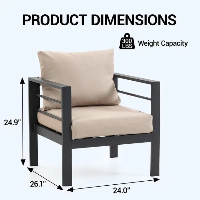 Alt view image 3 of 7 - VANBOW Outdoor Patio Furniture, 2-Piece Patio Chairs Set with Removable Washable Cushions, Wide Armrests & All-Weather Metal Frame for Garden, Balcony, Backyard - Beige