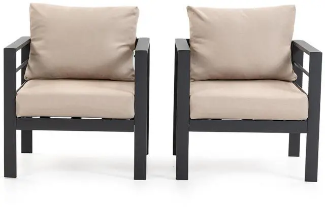 Alt view image 2 of 7 - VANBOW Outdoor Patio Furniture, 2-Piece Patio Chairs Set with Removable Washable Cushions, Wide Armrests & All-Weather Metal Frame for Garden, Balcony, Backyard - Beige