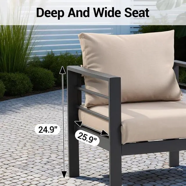 Alt view image 6 of 7 - VANBOW Outdoor Patio Furniture, 2-Piece Patio Chairs Set with Removable Washable Cushions, Wide Armrests & All-Weather Metal Frame for Garden, Balcony, Backyard - Beige