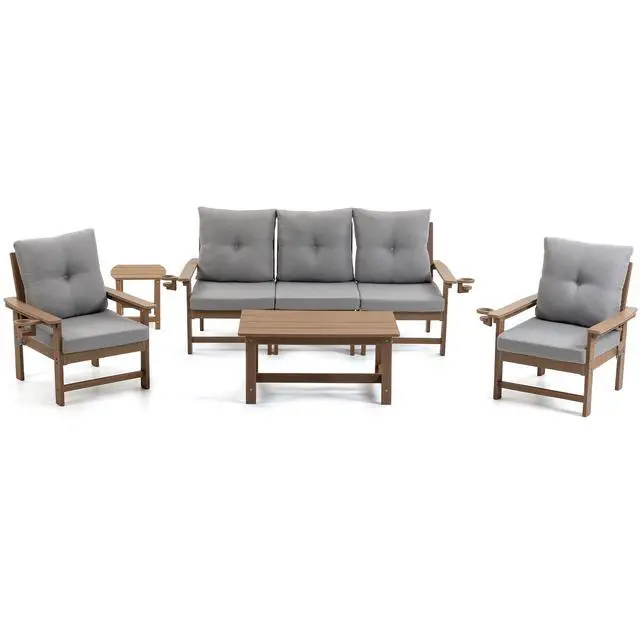 Alt view image 2 of 7 - VANBOW Outdoor Patio Furniture Set, 7 PCs All Weather Performance HDPE Patio Conversation Set w/Back and Seat Cushions, Free Combination Outdoor Furniture for Patio, Lawn, Poolside and Backyard Brown