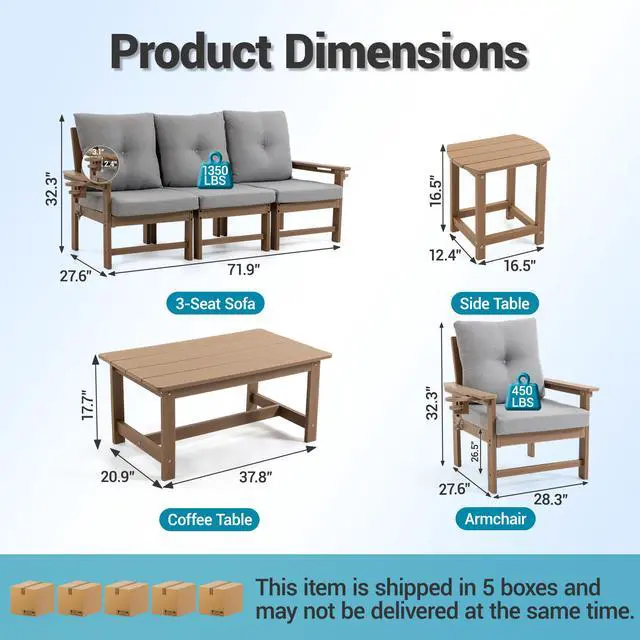 Alt view image 3 of 7 - VANBOW Outdoor Patio Furniture Set, 7 PCs All Weather Performance HDPE Patio Conversation Set w/Back and Seat Cushions, Free Combination Outdoor Furniture for Patio, Lawn, Poolside and Backyard Brown