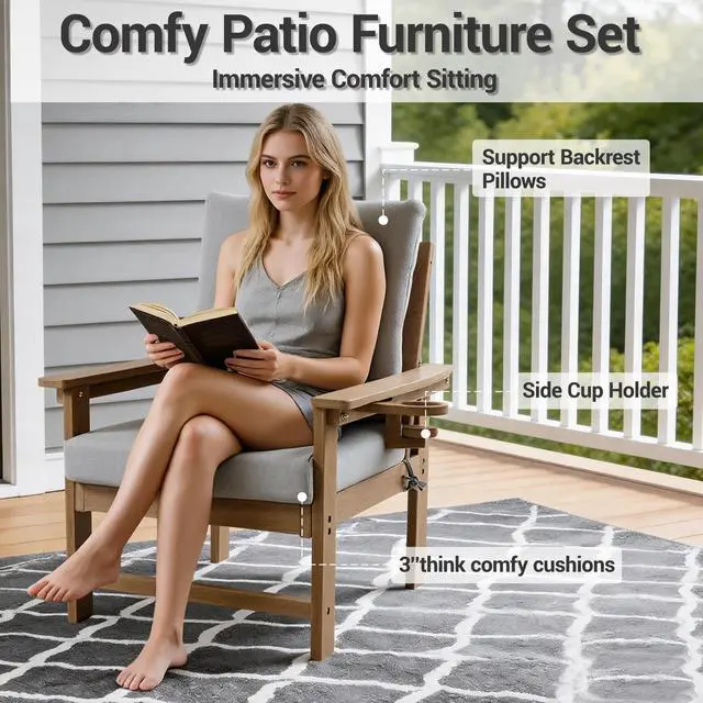 Alt view image 5 of 7 - VANBOW Outdoor Patio Furniture Set, 7 PCs All Weather Performance HDPE Patio Conversation Set w/Back and Seat Cushions, Free Combination Outdoor Furniture for Patio, Lawn, Poolside and Backyard Brown