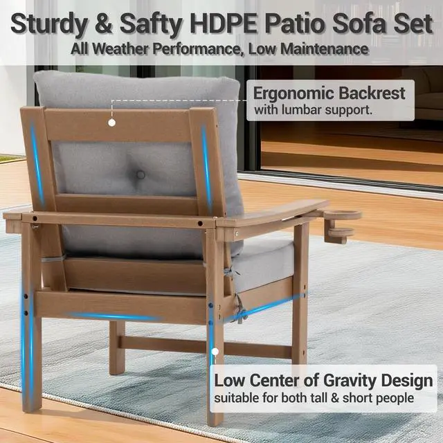 Alt view image 6 of 7 - VANBOW Outdoor Patio Furniture Set, 7 PCs All Weather Performance HDPE Patio Conversation Set w/Back and Seat Cushions, Free Combination Outdoor Furniture for Patio, Lawn, Poolside and Backyard Brown