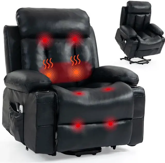 Main image of VANBOW Power Lift Recliner Chair for Elderly, Electric Oversized PU Leather Single Sofa with Vibration Massage and Heat, Cup Holder and USB Charge Port for Living Room, Black