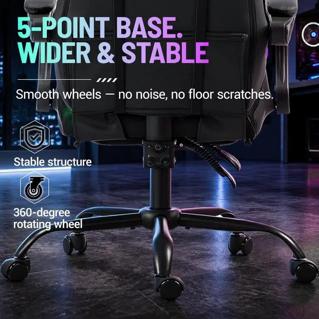 Alt view image 6 of 7 - LED Gaming Chair with Massage Lumbar Pillow, RGB Computer Gaming Chair with Footrest , Reclining Gamer Chair Ergonomic Video Game Chairs for Home Office Game Room