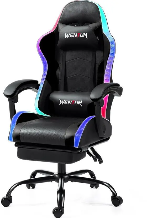 Main image of LED Gaming Chair with Massage Lumbar Pillow, RGB Computer Gaming Chair with Footrest , Reclining Gamer Chair Ergonomic Video Game Chairs for Home Office Game Room